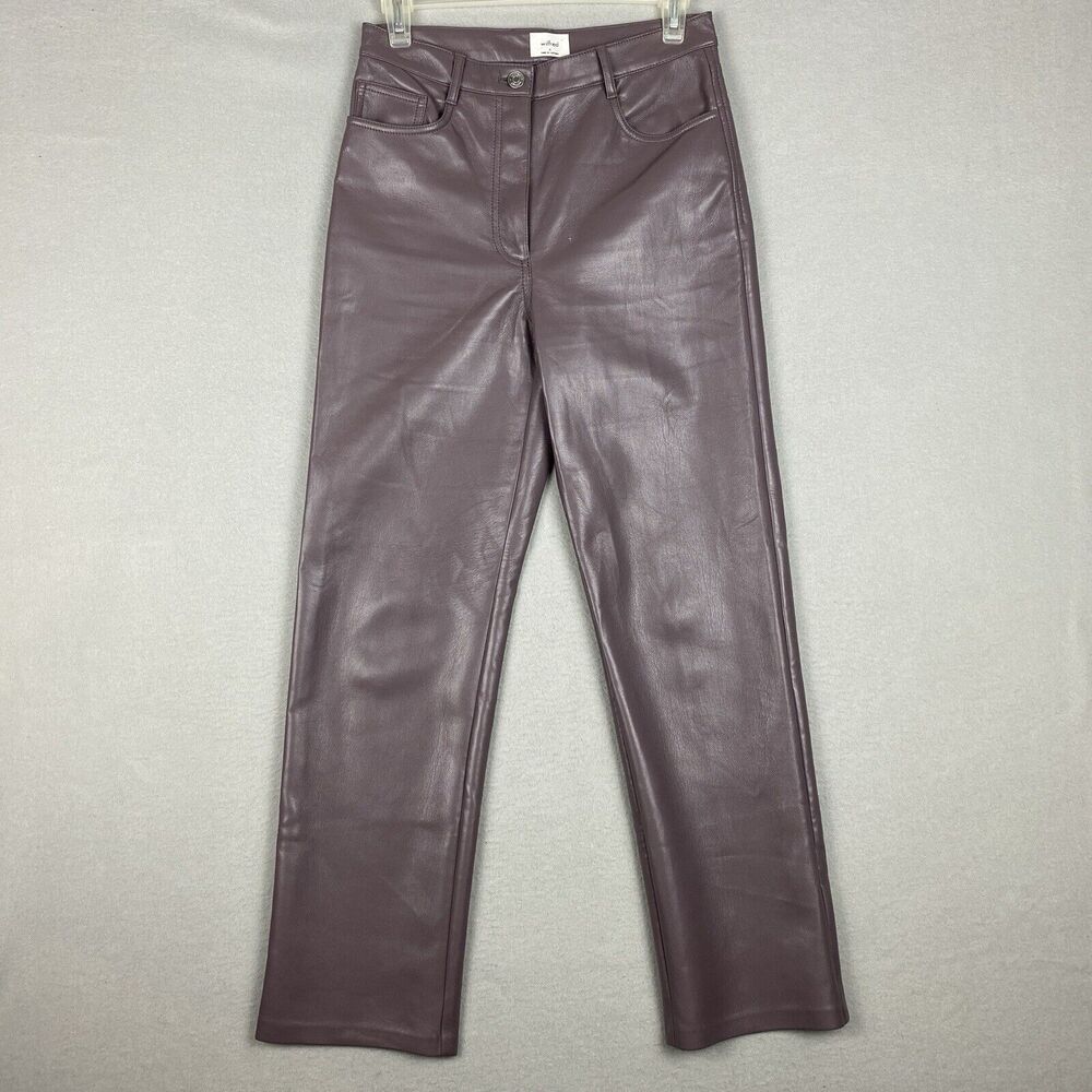 Wilfred Aritzia Women 4 Melina Purple Soft Vegan Faux Leather Straight Leg Pants
